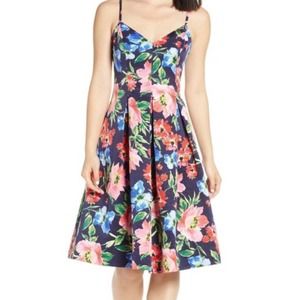 Eliza J Floral Pleated Sleeveless A-Line Sun Dress